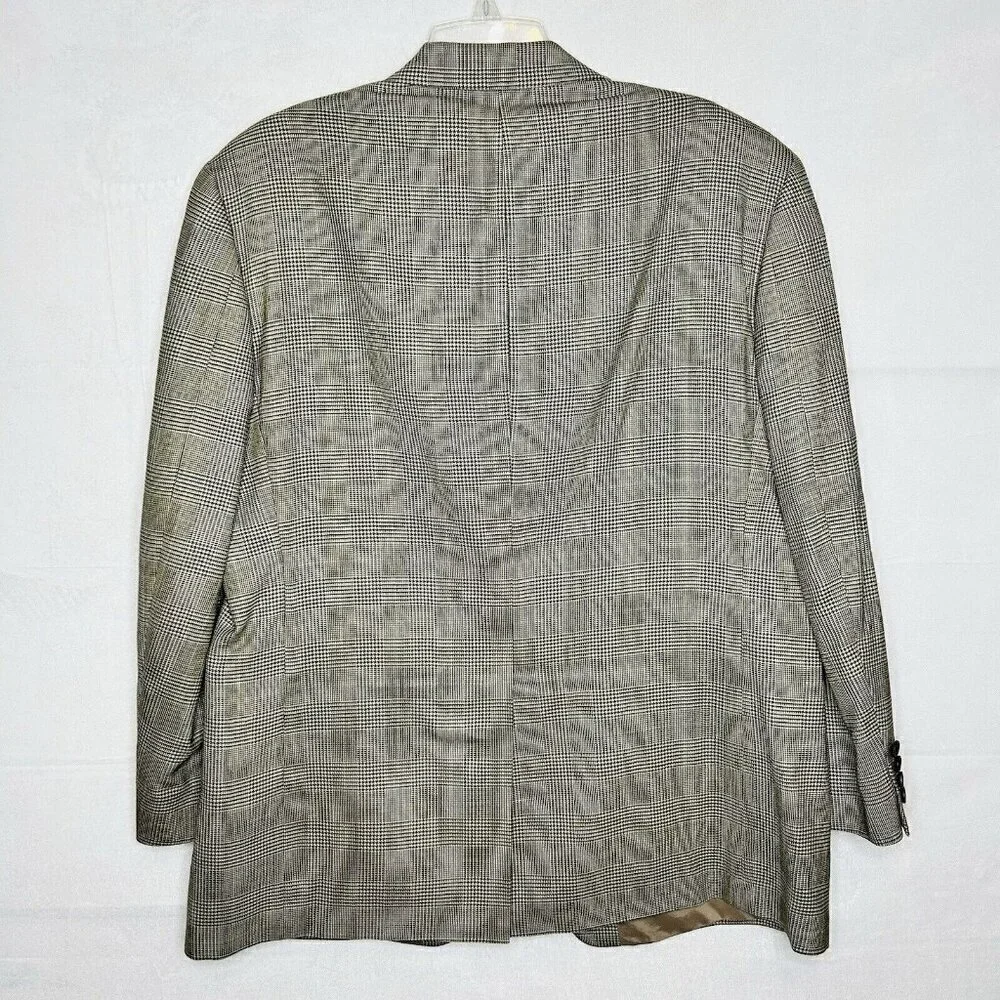 Lauren Ralph Lauren 2-Button Silk Wool Suit 42R Houndstooth Plaid Tan